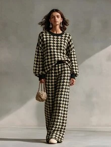Louniche Elegant Round Neck Long Sleeve Design Women's Sweater 2 Pieces Set - Multicolor - View 3
