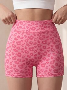 SHEIN 3PCS Tween Girls' Leopard Print Active Shorts,Cute Autumn Winter Pink And Grey High-Stretch Gym Shorts With Side Pockets For Cycling,Jogging,Yoga - Multicolor - View 3