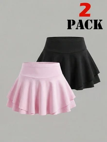 SHEIN 2pcs/Set Young Girl Sports Baby Pink Yoga Skirt, Training Running Skirt Back-To-School Summer - Multicolor - View 6