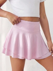 SHEIN 2pcs/Set Young Girl Sports Baby Pink Yoga Skirt, Training Running Skirt Back-To-School Summer - Multicolor - View 3