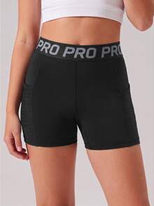 SHEIN Young Girls Solid Color Shorts 2 Pieces Set, Side Pocket Design, High Stretch 4-Way Stretch, Fashionable Versatile Sports Training, Autumn Winter, Gym - Multicolor - View 5