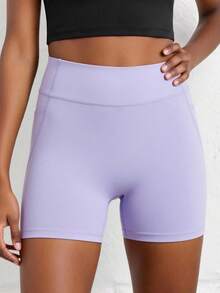 SHEIN Tween Girls' Solid Active Modest Athletic Shorts 3 Packs Creative Patchwork Practical Side Pockets High-Stretch Summer Gym Black White Light Purple - Multicolor - View 7