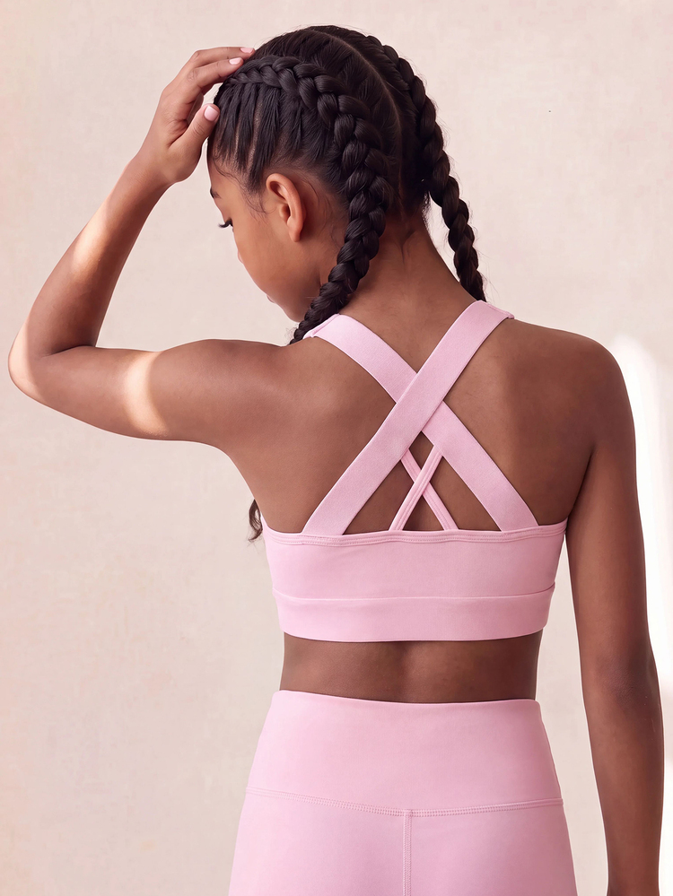 SHEIN [3 Pack]Tween Girls Solid Color Knitted Stretchy Breathable Criss-Cross Back Straps Kids Yoga Running Training Sports Tank Top, Back To School All Season, Autumn/Winter New Arrival - Multicolor - View 4