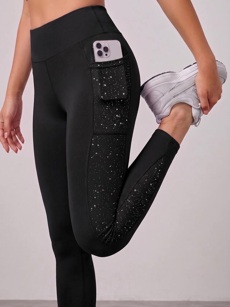SHEIN 2pcs Tween Girls' Leggings Set, Black Fuchsia Yoga Pants, High Stretch, Side Pockets, Active Modest Athletic Running, Cycling, Gym Autumn - Multicolor - View 2