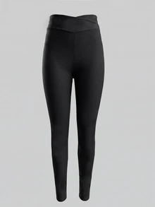 SHEIN Tween Girls 2 PCS Leggings, Pure Black Yoga Tight Pants, Fashionable Versatile Classic Running Cycling Hiking Long Pants 2 Pieces Set - Black - View 3