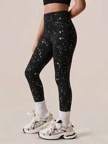 SHEIN 2 PCS Young Girls Leggings, Sports Outdoor Young Girls Starry Spray Dotted Pattern Yoga Snug Pants, Pockets, Multi-Color, High Elasticity, Free Stretch, Fashion Versatile Classic Running Cycling Hiking Black Rose Red Long Pants 2 Pieces Set - Multicolor - View 6