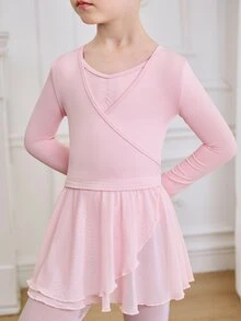 少女粉色三件套舞蹈服，高弹亲肤，芭蕾舞裙，适合日常穿着、春夏、舞蹈训练和运动穿着。 - 粉色 - 查看 5
