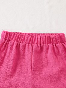 SHEIN 2pcs Young Girl Textured Fabric Contrast Hem Sleeveless Top Casual Western Baby Shorts Set Green Two Pieces Summer Outfits 7th Birthday - Hot Pink - View 6