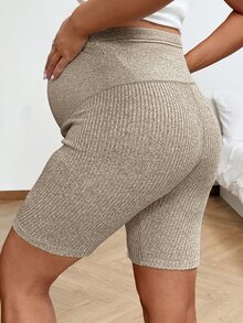 SHEIN 孕婦純色可調腰圍休閒軟綿孕婦短褲 世界盃拍照款 夏季健身運動穿搭 黑/卡其 - 彩色 - 查看 2