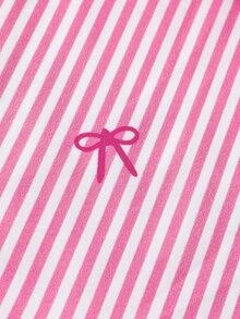 SHEIN Elladie kids 女童白色優雅公主仙女風條紋蝴蝶結印花圓領荷葉袖露背裝飾荷葉邊洋裝，生日派對、嬰兒洗禮、夏季度假適用 - 粉色 - 查看 9