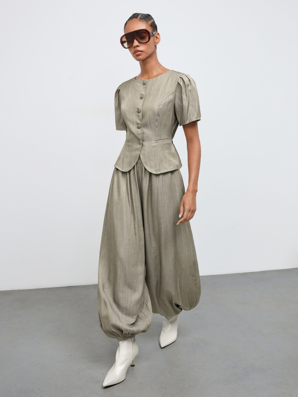 SHEIN Maija Pantaloni casual larghi a lanterna con vita elastica tinta unita da donna