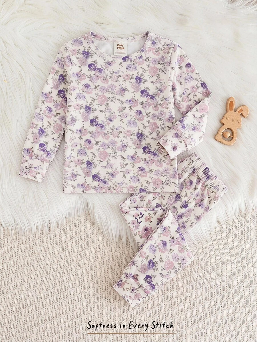 SHEIN Young Girl Casual Minimalist Snug Fit Comfortable Crew Neck Short Sleeve Long Pants Loungewear Set, Suitable For Spring/Summer, 4-Piece Set For Young Girl - Multicolor - View 1