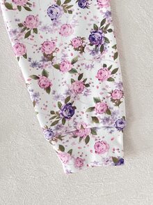 SHEIN 女童休閒極簡修身舒適圓領短袖長褲家居服套裝，適合春夏，4件套 - 彩色 - 查看 4