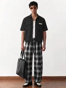 NORVETH 男士純色多功能口袋短袖拉鍊襯衫 - 黑色 - 查看 3