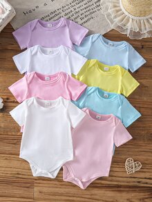 Souflis Souflis 4 st enkla mjuka bodysuits i slumpmässiga flerfärger, avslappnade matchande familjekläder, perfekt present till nyfödd - Multifärgad - Visa 5
