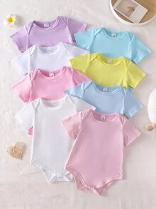 Souflis Souflis 4 st enkla mjuka bodysuits i slumpmässiga flerfärger, avslappnade matchande familjekläder, perfekt present till nyfödd - Multifärgad - Visa 3