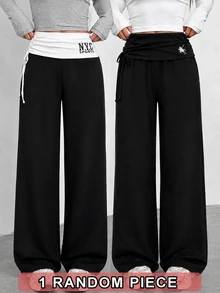 Tween Girl Letter Print Colorblock Casual Daily Wear Sweatpants - Black and White - View 3