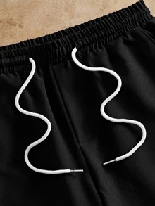 HIMLAND Men's Solid Color Drawstring Waist Casual Basic Loose Shorts Vacation Black Summer - Multicolor - View 5
