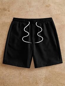 HIMLAND Men's Solid Color Drawstring Waist Casual Basic Loose Shorts Vacation Black Summer - Multicolor - View 1