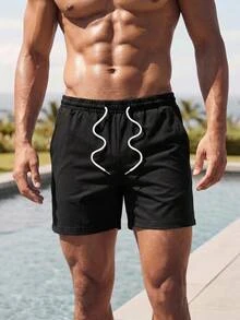 HIMLAND Men's Solid Color Drawstring Waist Casual Basic Loose Shorts Vacation Black Summer - Multicolor - View 6