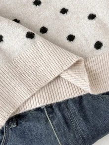 SHEIN Tween Girls Polka Dot Printed Round Neck Sweater For Fall/Winter Back To School - Apricot - View 8