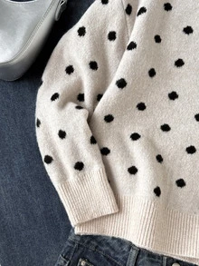 SHEIN Tween Girls Polka Dot Printed Round Neck Sweater For Fall/Winter Back To School - Apricot - View 6