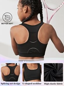 SHEIN Baju Olahraga Tween Girls - Hitam - View 1