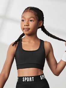 SHEIN Baju Olahraga Tween Girls - Hitam - View 2