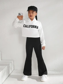 SHEIN Tween Girl Solid Flare Leg Active Pants Workout Black Jogging Exercise Horse Riding Work Out, Autumn Winter, Fall, Back To School, Yoga, Running, Gym - Black - View 6