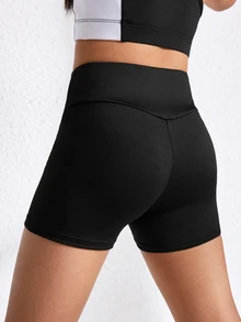 SHEIN Tween Girls Yoga/Exercise Shorts, Soft Stretchy Black, Autumn Winter, Fall, Back To School, Running, Cycling, Gym, Training, High Waist, Active - Black - View 2