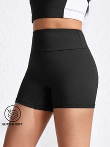 SHEIN Tween Girls Yoga/Exercise Shorts, Soft Stretchy Black, Autumn Winter, Fall, Back To School, Running, Cycling, Gym, Training, High Waist, Active - Black - View 1