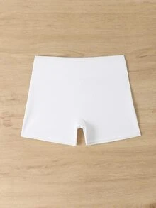 SHEIN Sparklyn Tween Girl Solid Color High-Waisted Sports Shorts, Autumn Winter, Fall, Back To School, Running, Cycling, Gym, Training, Yoga, Moisture Wicking - White - View 5