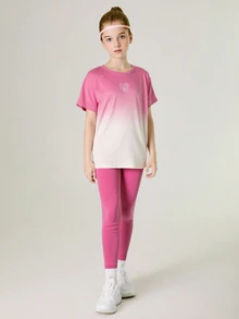 SHEIN Tween Girls 2pcs Set T-Shirt + Legging Pants, Elastic Yoga/Exercise/Running Activewear, Colorful Campus/Street Fashion Sportswear - Multicolor - View 3