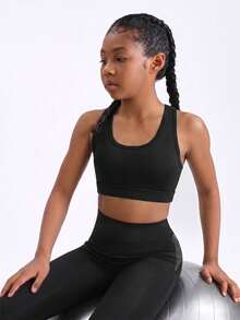 Tween Girl Solid Color Minimalist Fashion Casual Daily Cross-Strap Sportswear - Black - View 6