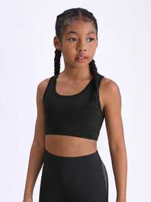 Tween Girl Solid Color Minimalist Fashion Casual Daily Cross-Strap Sportswear - Black - View 4