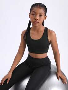 Tween Girl Solid Color Minimalist Fashion Casual Daily Cross-Strap Sportswear - Black - View 5