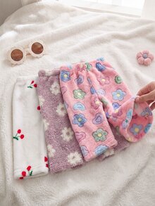 SHEIN 3件組女嬰可愛甜美粉紫色花朵櫻桃愛心印花毛絨加厚保暖冬季戶外公主芭蕾慢跑抓絨內裡內搭褲 - 彩色 - 查看 7