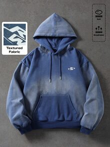ROMWE MEN Street Life 男士街頭風幾何印花長袖休閒抽繩連帽衛衣 - 藍色 - 查看 8