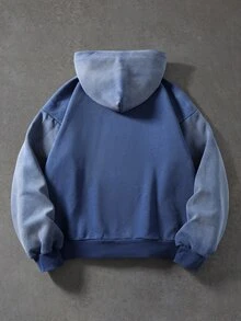 ROMWE MEN Street Life 男士街頭風幾何印花長袖休閒抽繩連帽衛衣 - 藍色 - 查看 2