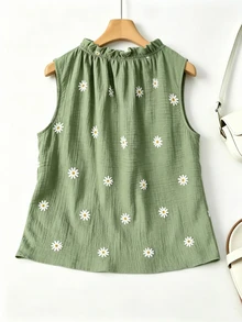 GlowEve CURVE Summer Fashion Casual Vacation French Vintage Elegant Commuter Drawstring Tie Floral Print Shirt - Green - View 2