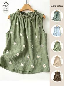 GlowEve CURVE Summer Fashion Casual Vacation French Vintage Elegant Commuter Drawstring Tie Floral Print Shirt - Green - View 3