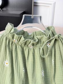 GlowEve CURVE Summer Fashion Casual Vacation French Vintage Elegant Commuter Drawstring Tie Floral Print Shirt - Green - View 7