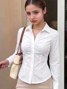 Tween Girls Fall Tops Blouses Teachers' Day School Autumn Elegant, Holiday Outfits, Casual, Comfortable, Daily - White - View 1