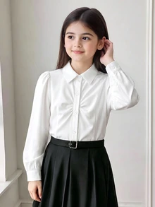 Tween Girls Fall Tops Blouses Teachers' Day School Autumn Elegant, Holiday Outfits, Casual, Comfortable, Daily - White - View 7