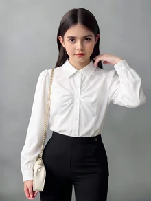 Tween Girls Fall Tops Blouses Teachers' Day School Autumn Elegant, Holiday Outfits, Casual, Comfortable, Daily - White - View 6