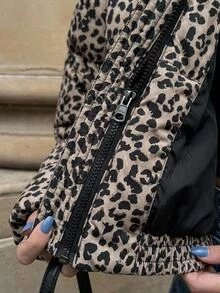Pariaura Stylish Leopard Printed, Premium Quality Keep Warm Feature Puffer Winter Coat - Black - View 7