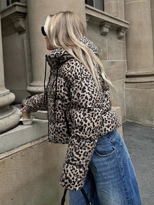 Pariaura Stylish Leopard Printed, Premium Quality Keep Warm Feature Puffer Winter Coat - Black - View 4