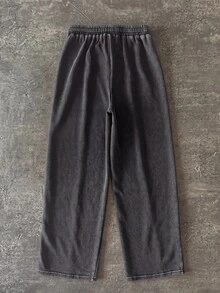 SHEIN Tween Girl Casual Daily Versatile Comfortable Mid-Waist Straight Leg Long Sweatpants Tween Girl All Season - Dark Grey - View 5