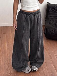 SHEIN Tween Girl Casual Daily Versatile Comfortable Mid-Waist Straight Leg Long Sweatpants Tween Girl All Season - Dark Grey - View 1