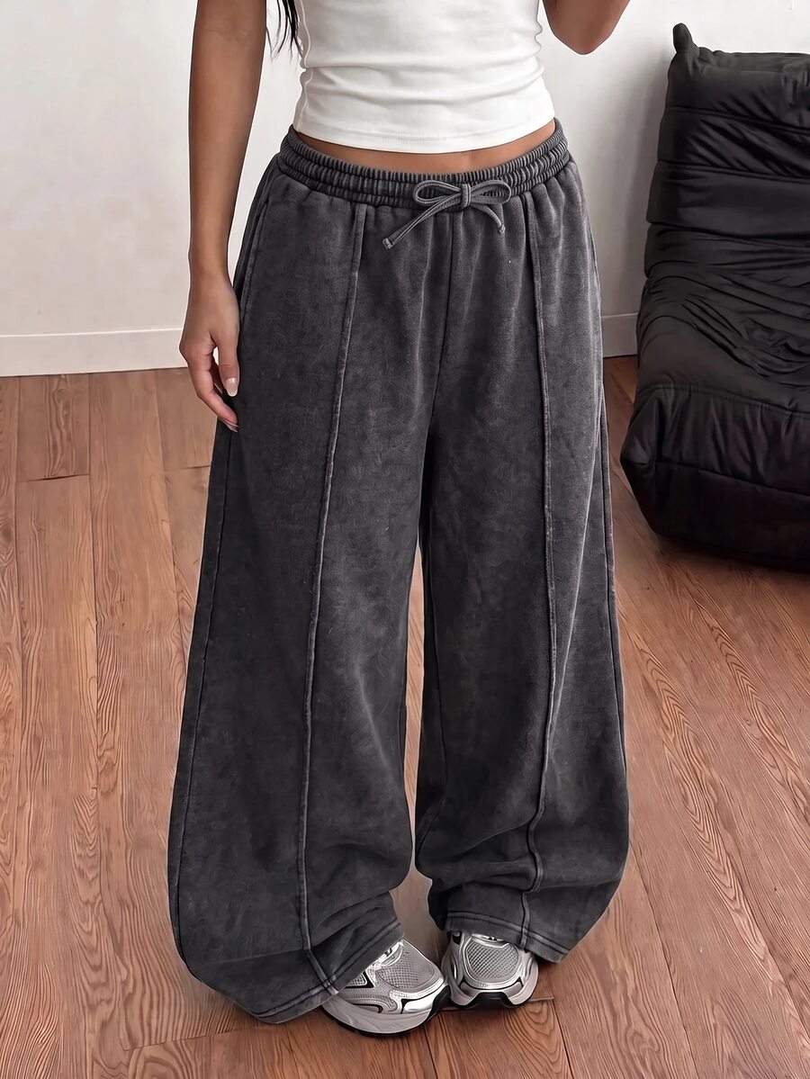 SHEIN Tween Girl Casual Daily Versatile Comfortable Mid-Waist Straight Leg Long Sweatpants Tween Girl All Season - Dark Grey - View 1
